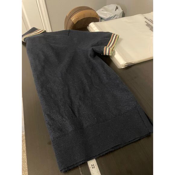 Ted Baker Shirt Womens 6 Navy Pierrot 100% Wool Half Zip Polo Short Sleeve - Picture 7 of 8